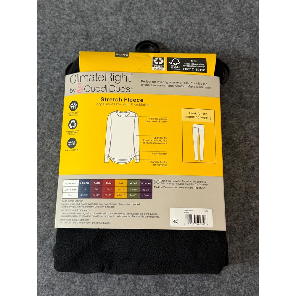 ClimateRight by Cuddl Duds Long Sleeve Crew Women XL Black New Stretch Fleece - Picture 2 of 2